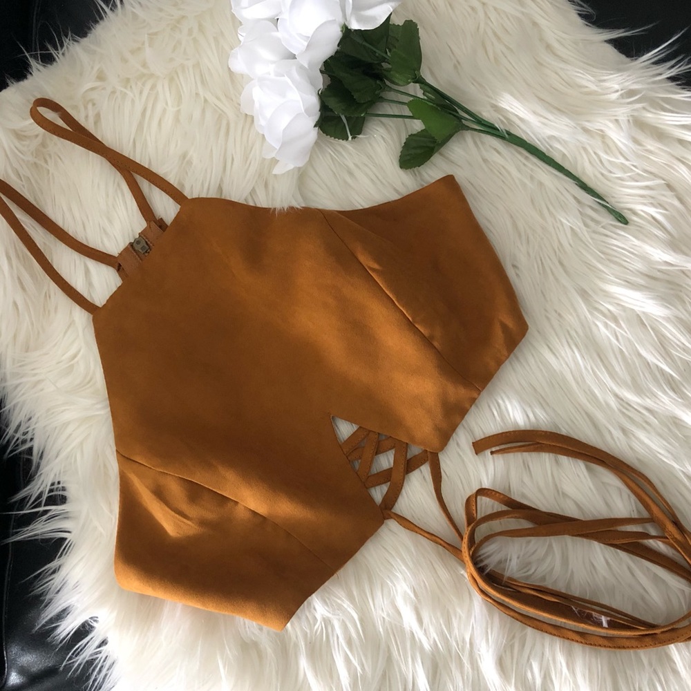 Suede camel crop top